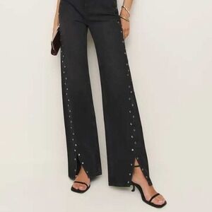 Reformation Cary High Rise Slouchy Wide Leg Jeans Vana Vented Studded 24